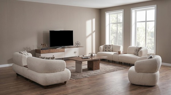 Couchgarnitur 4+4+1 Modern Beige GemüTlich Sofa Sessel Polster Set Wohnzimmer-image