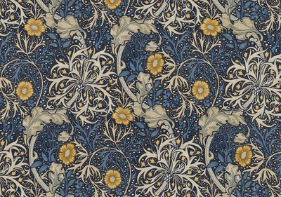 WILLIAM MORRIS CURTAIN FABRIC DESIGN Seaweed 3.95 METRES INK/WOAD 100% COTTON