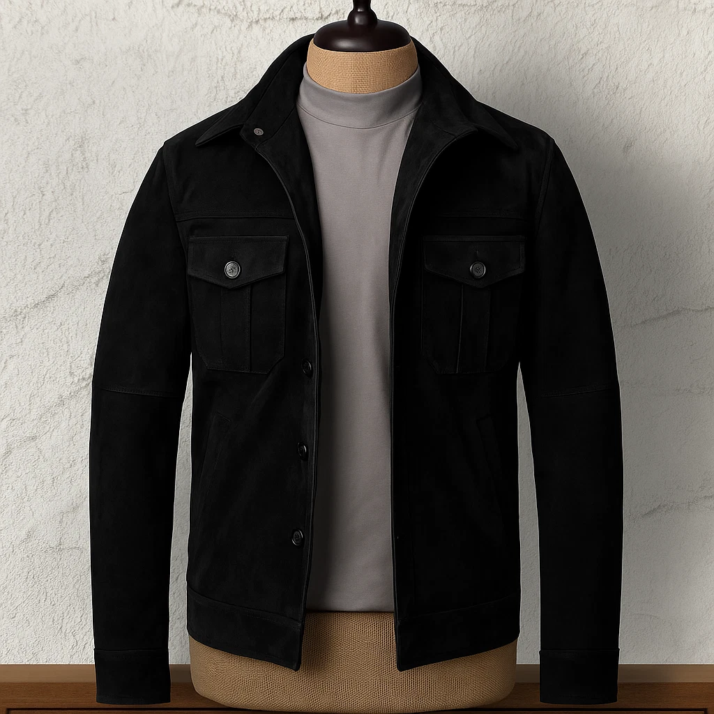 Mens Black Leather Trucker Jacket Pure Suede Custom Made Size S M L XL 2XL 3XL