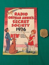 1936 Orphan Annie Secret Society Decoder Badge Radio Premium Toy  Booklet