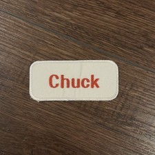 Vintage Embroidered Work Uniform Name Tag Badge CHUCK Unique Patch 70s 80s A69