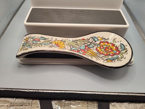 Nakkas Cini Turkish Floral Multicolor Spoon Rest  3,5" X 9" Read Free Shipping 