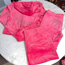 Juicy Couture y2k Vixen Pink velour rhinestone bling tracksuit size small
