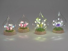 4er Set LED Dekoobjekte Tropfen mit Blumen innen H. 14cm bunt Glas Formano F26