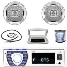 Pyle 1-DIN Bluetooth Marine MP3 Radio W/White Cover, 2x 6.5" 400W Max Speakers