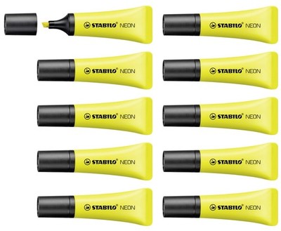 Highlighter - STABILO NEON - Pack of 10 - yellow Pack of 10 Yellow