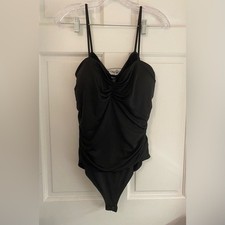 Express Black Body Contour Bodysuit w/ Ruching and Spaghetti Straps XL NWT M