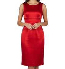 Calvin Klein Red Gold Zipper Sleeveless Business Casual Holiday Sheath Dress 4