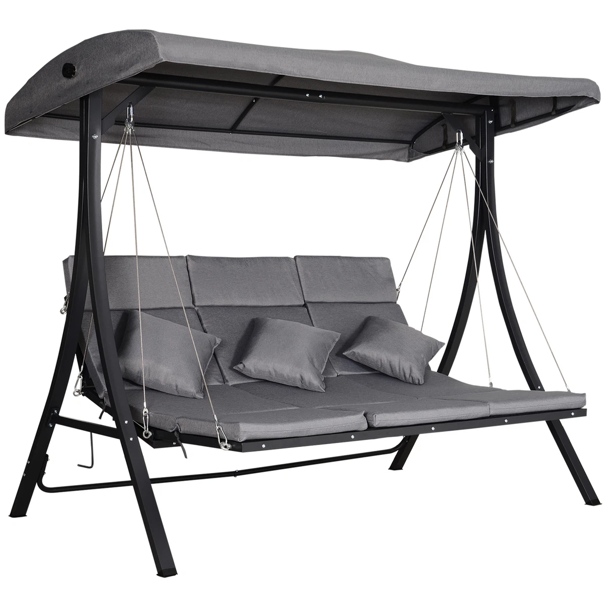 Outsunny Outdoor 3 person Porch Swing Chair Chaise Lounge Patio Garden Grey
