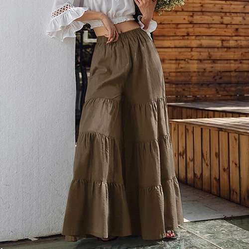 Pantalones largos informales de pierna ancha para mujer Pantalones culottes lisos sueltos - Imagen 11 de 30