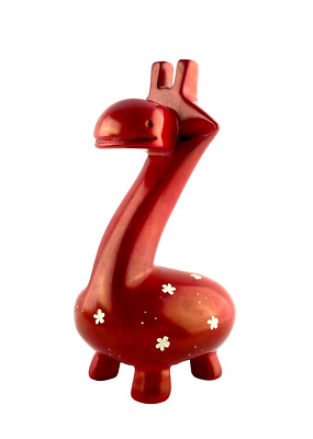 Red Giraffe Figurine Soap Stone Afrikiko Style Kenya Hand Carved 7.5 in. Tall 