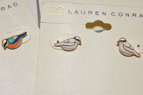Lauren Conrad LOT Enamel birds Cloisonne Bird Earrings Pierced Studs heart RA1 - Picture 3 of 6