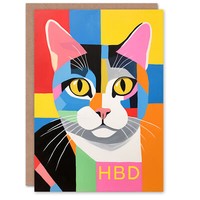 Bunte Abstrakte Fans Hbd Karte Mit Katzenmotiv Geburtstagskarte