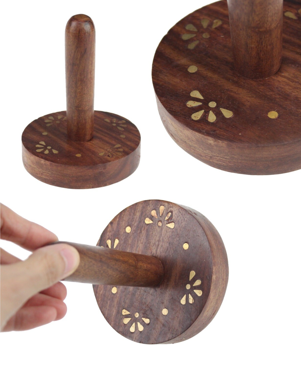 Prensa Chapati de madera Roti Fluffer Paratha Indian Datta Press madera maciza latón Ly