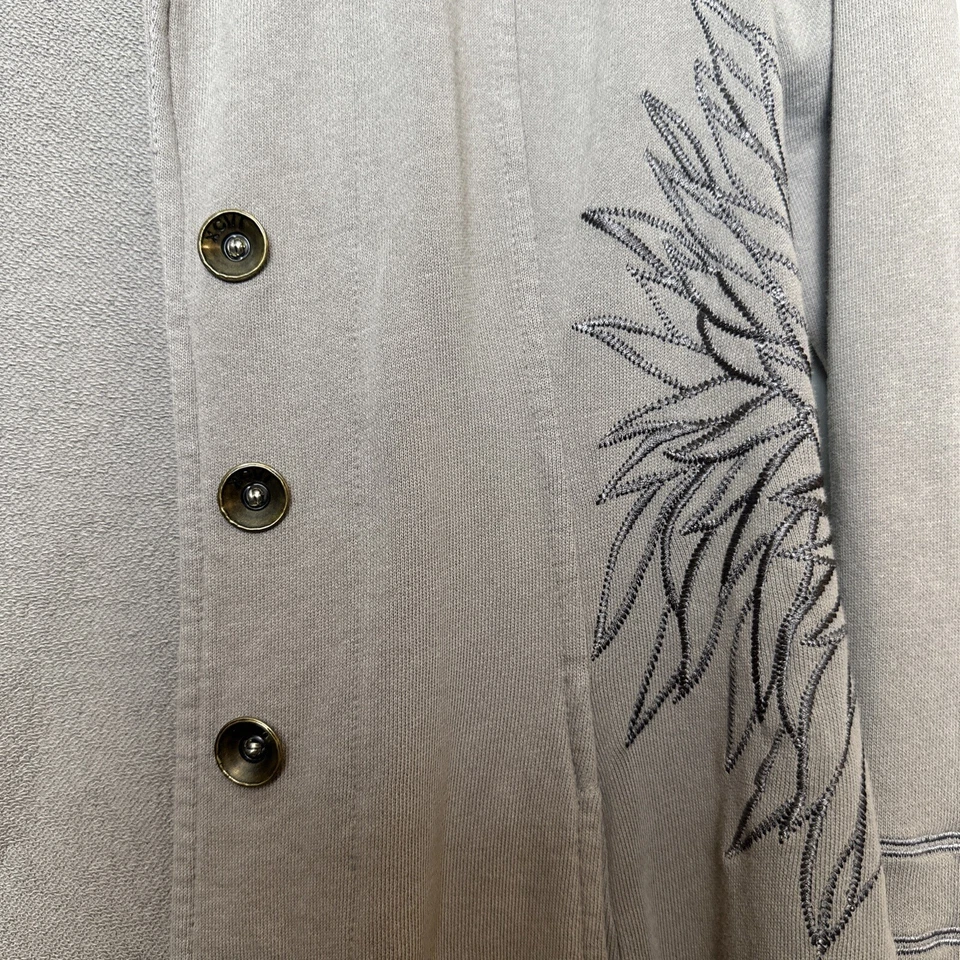 Chaqueta XCVI Mujer Gris Cosida Flor Manga Larga Cuello Abotonada Talla S Foto 2 de 4