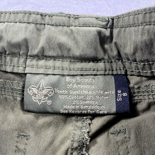 Boy Scouts Uniform Pants Youth 8 Green Swithback 2 Cargo Convertible Zip Off - Picture 13 of 15