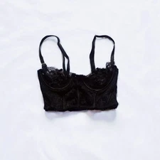 Seven Til Midnight Black Sheer Lace Crop Bralette Bows Size Small
