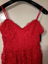 Boohoo Womens Skater Dress Red Strappy Crochet Lace Midi Sweetheart Size 10 BNWT