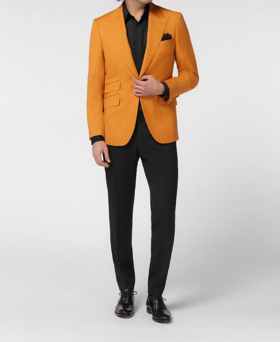 Men s Orange 2 Piece Cotton Single Breasted Blazer Black High