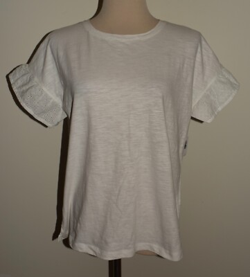 New Womens Old Navy Shirt White Short Sleeve Small Cotton Tee