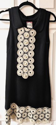 Vintage Black & Ivory Women's Dress Knee-Length Hand Crochet Lace Yoana Baraschi