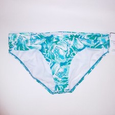 Time  Tru Swim Bikini Bottom Mid Rise White Blue Green Floral New