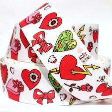 GROSGRAIN RIBBON 1.5" VALENTINE'S DAY HEARTS HEART ARROW FLOWERS V7 A US SELLER
