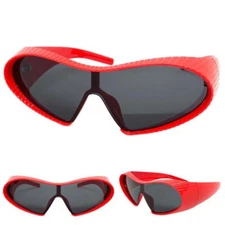 Futuristic Space Robot Modern Shield Party Rave SUNGLASSES Large Funky Red Frame