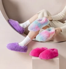 Fuzzy Winter Indoor Slippers for Women, Plush Warm Moccasin Slippers for Lady