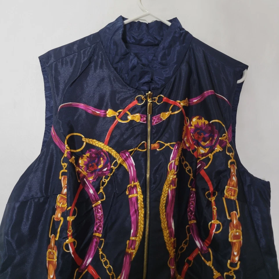 Charter Club Navy Blue Floral Reversable Quilted Zip Vest Women's Plus Size 2X - Image 2 of 4