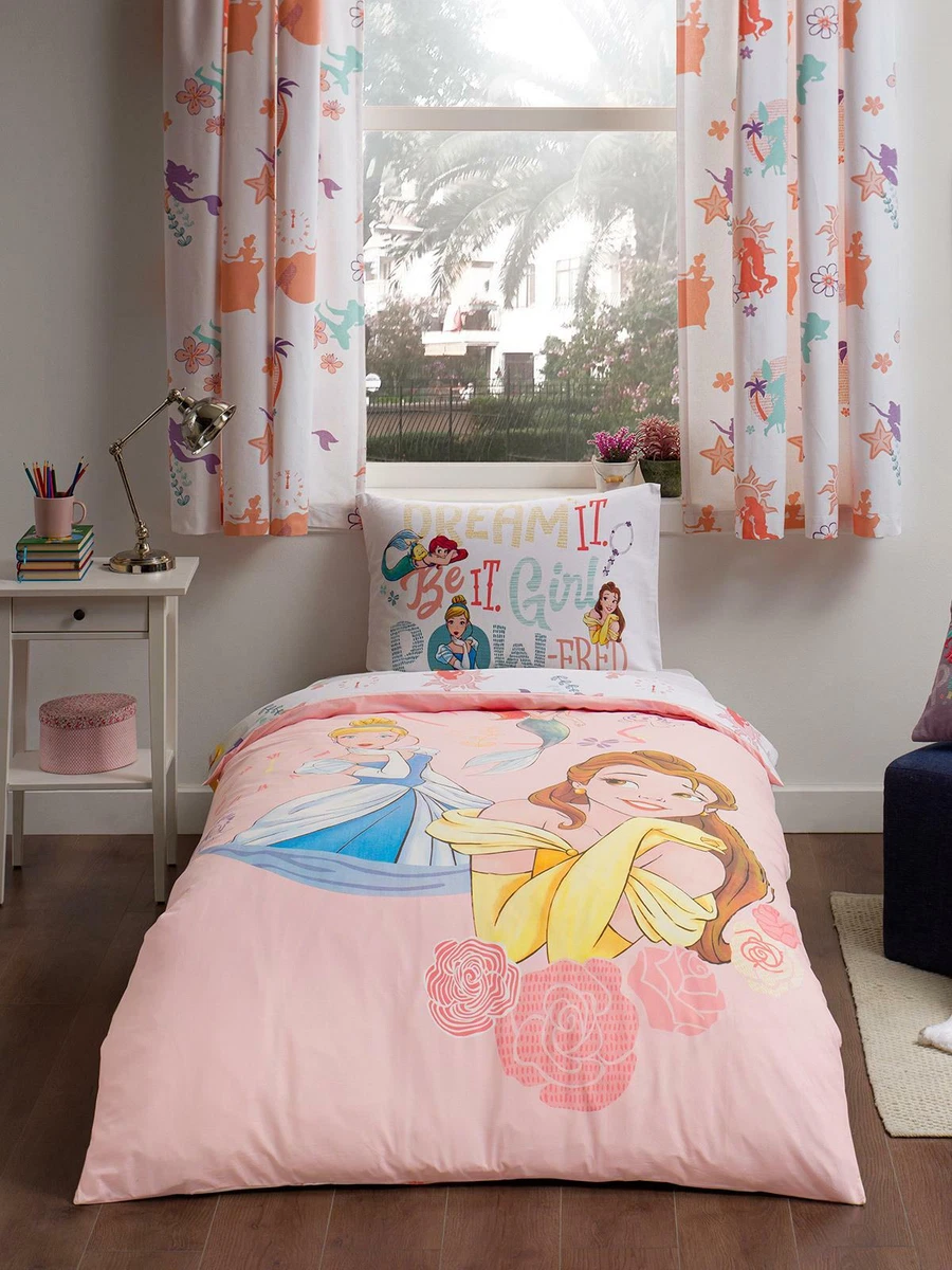 Disney Principessa Set Copripiumino Singolo 2-in-1 Design Bella Ariel Cotone