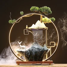 Indoor Rockery Water Fountain LED Lamp Tabletop Waterfall Mist Home Decoration