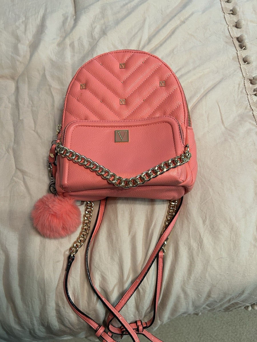 Victoria's Secret V Quilt Small Backpack, Coral Pink
