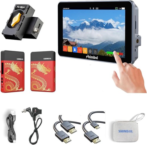 SHIMBOL M5 5" Camera Monitor TP Mini HDMI Wireless Transmitter Receiver Battery