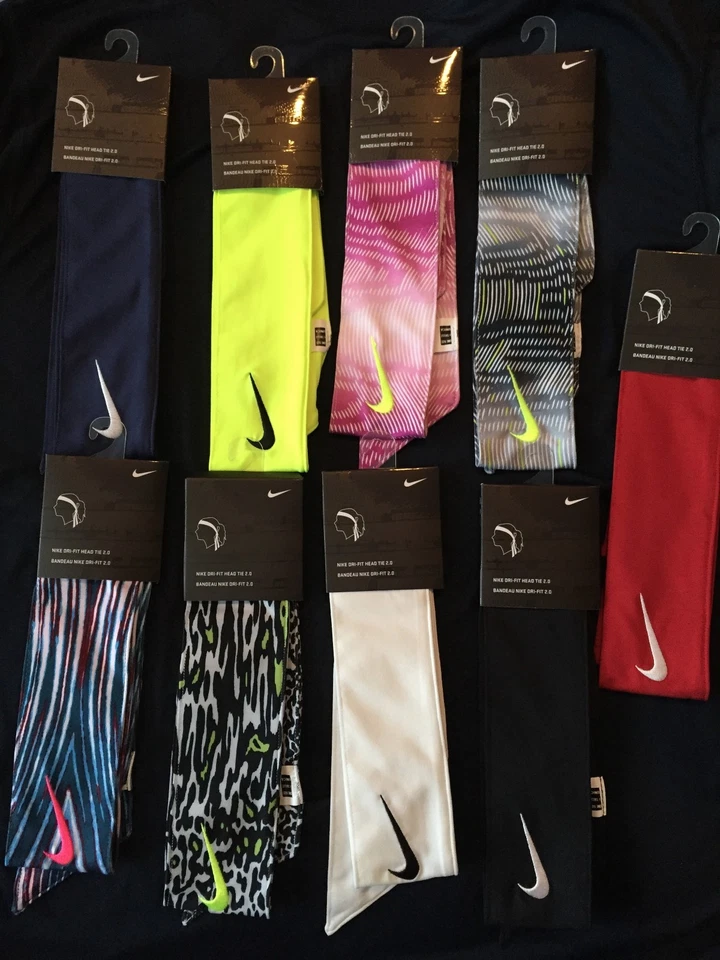 NEW Nike DriFit Head Tie Tennis Headband 2.0-Black, White, Navy, Red, Volt, Pink