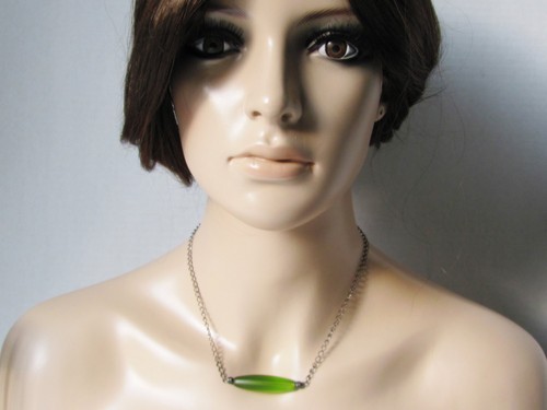 Green Necklace Bar Necklace Green Jewelry Tube Necklace Minimalist Jewelry Minim - Picture 4 of 4