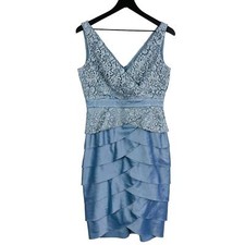 Adrianna Papell Occasions Size 6 US Pencil Tiered Lace Mini Dress Blue