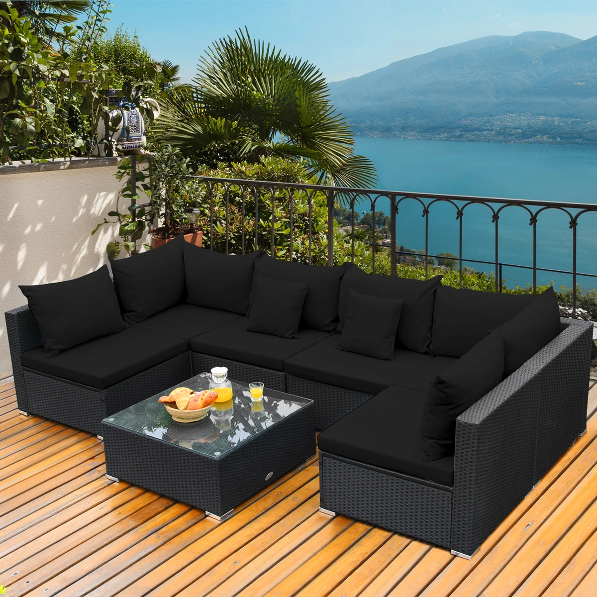 Black rattan outdoor sectional sales
