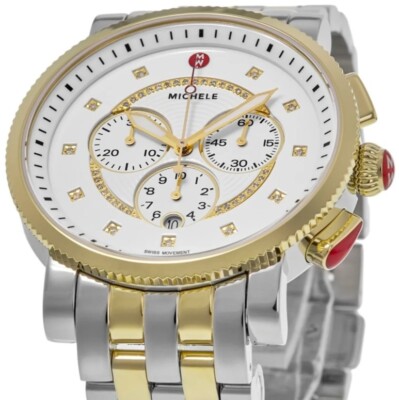 Michele Gold and White Women\'s Watch Michele Sidney Two-Tone Stainless Steel Watch, Diamond Dial  main image 4