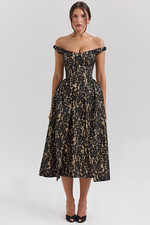 House of CB "Charming" Black Gold Lace Off Shoulder dress
