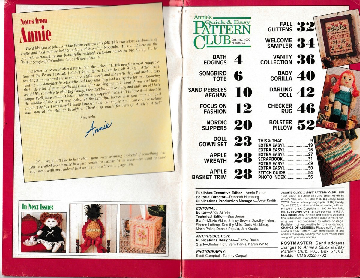 Annie's Quick & Easy Pattern Club Magazine | October-November 1990
