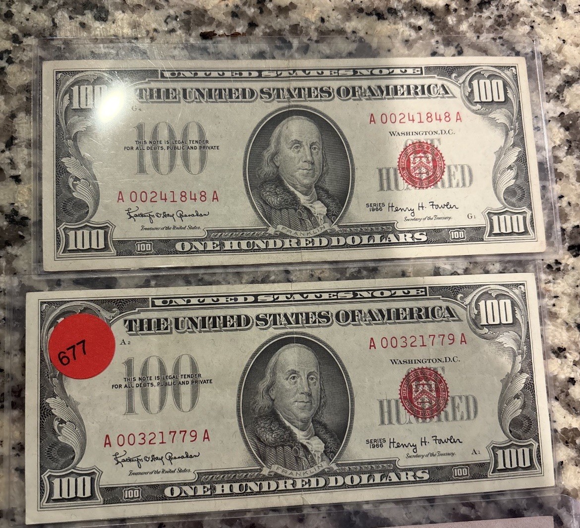 2-  $100 1966 (VF/ VF+) United States Note ((RED SEAL)) ** CURRENCY