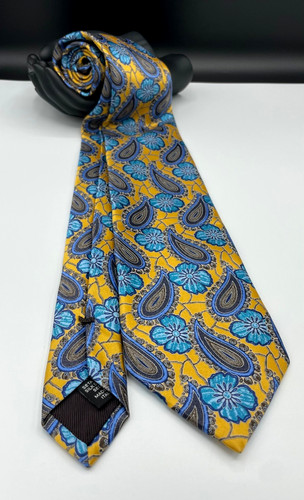 Ermenegildo Zegna Men's 100% Silk Tie ~ Yellow ~ Paisley Floral ~ Made in Italy