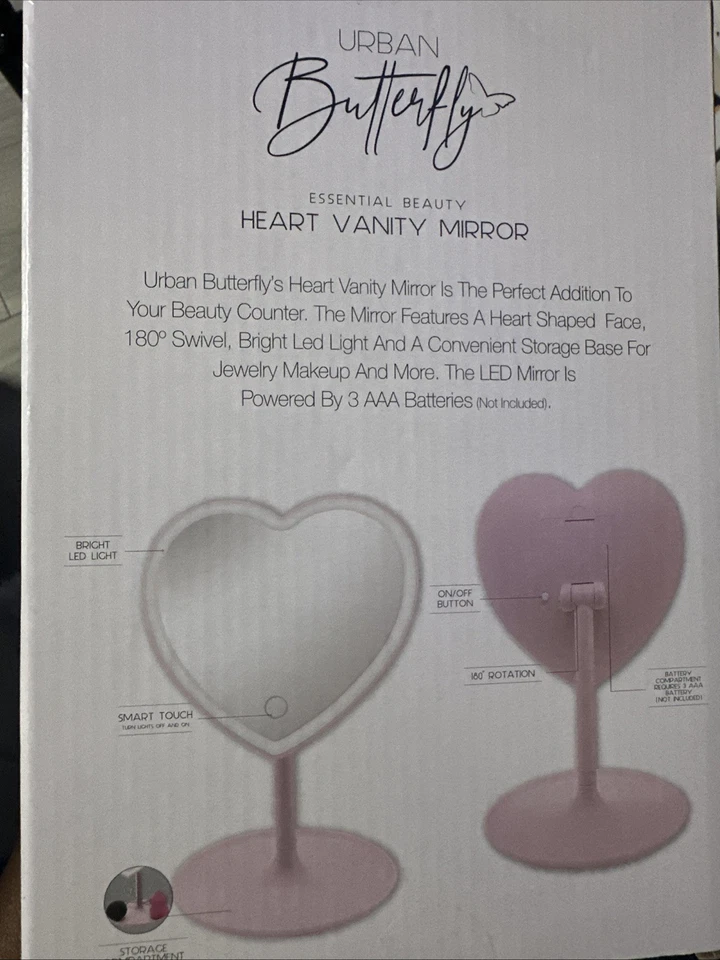 Urban Butterfly Heart Vanity White Mirror Essential Beauty New In Box - Image 3 of 3