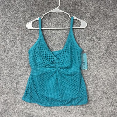 Sunsets Twist Tankini Swim Top 16W Plus Teal Nautical Net Tropical Coastal Boho