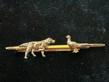 Vintage HICKOK USA Bird Dog Hunting Pheasant Tie Bar Clip Tac Tack Gold Tone 3"