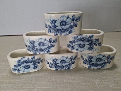 Napking Ring Holders Blue Onion Zwiebelmuster Delftware Style Set of 6 Floral