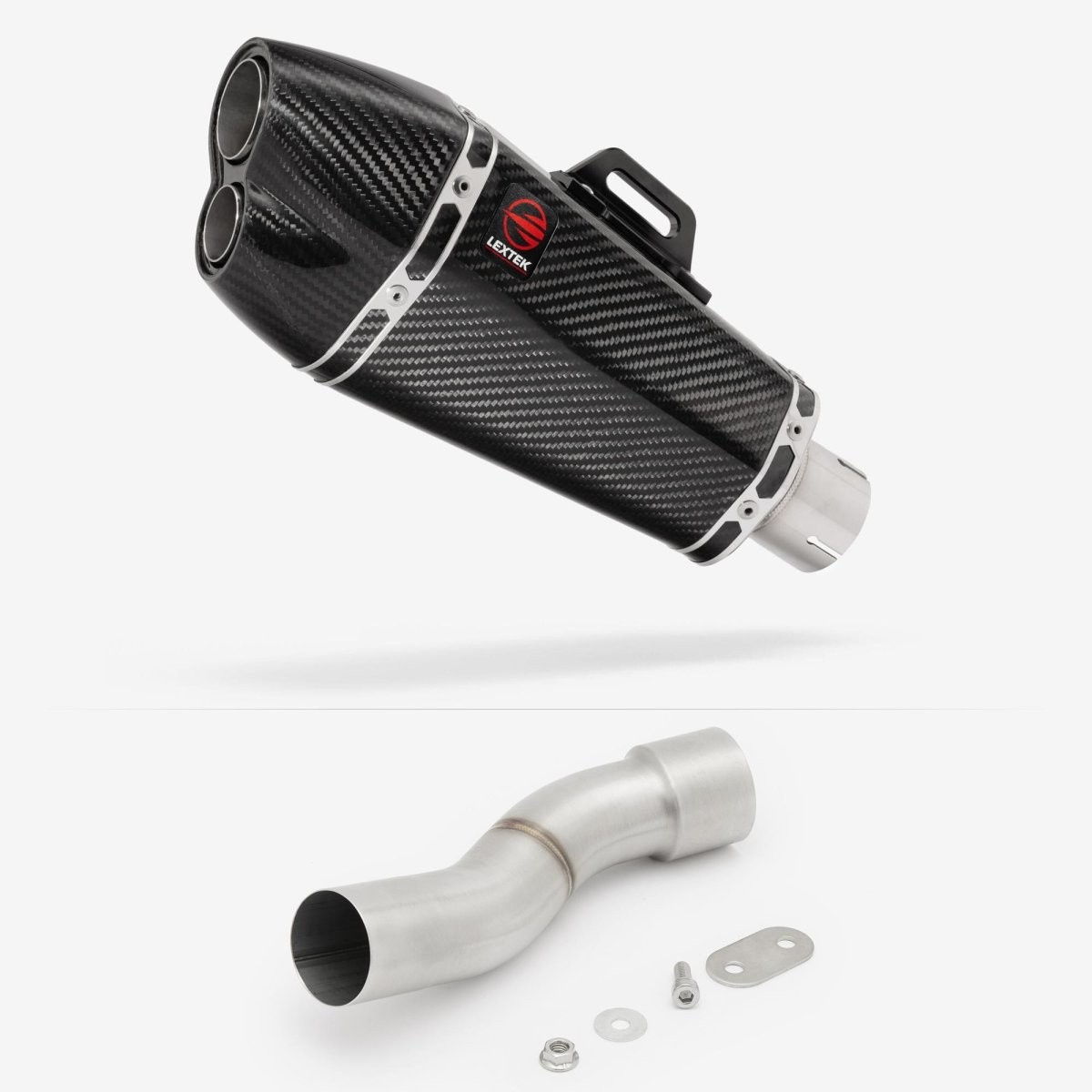 Lextek Carbon Fibre XP13C 210mm Exhaust with Link Pipe Silencer Chrome Polished