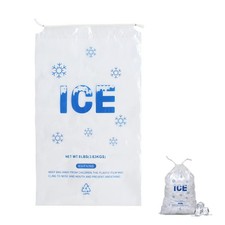 100 PACK 8 lb. Plastic Ice Bags with Cotton Draw String 11 x 19 Inch Heavy-Du...