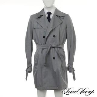#1 MENSWEAR Isaia Napoli Made in Italy Steel Gray Silk Mix Belted Trench Coat 52